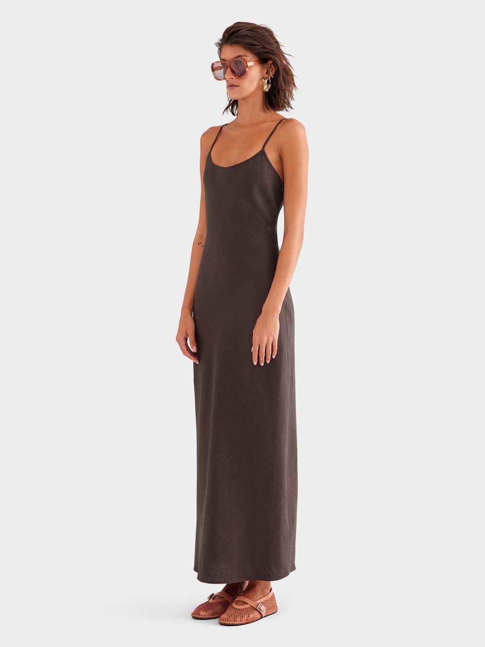 NWT* Venroy Linen Slip Dress - Dark Chocolate - Picture 2 of 10